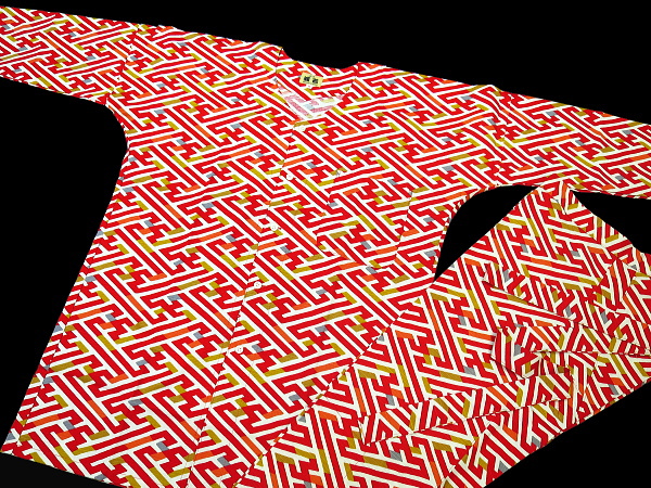 義若オリジナルの鯉口シャツ、ダボシャツ　彩り紗綾型（赤）